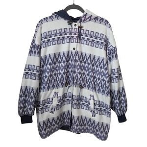 Vintage Reversible Hooded Jacket Geometric Pattern Toggle Closure OSFM